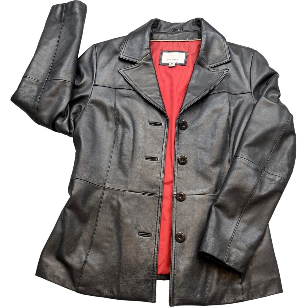 Wilsons Leather Maxima Jacket Women M Black Good Blazer Insulated Red Lining